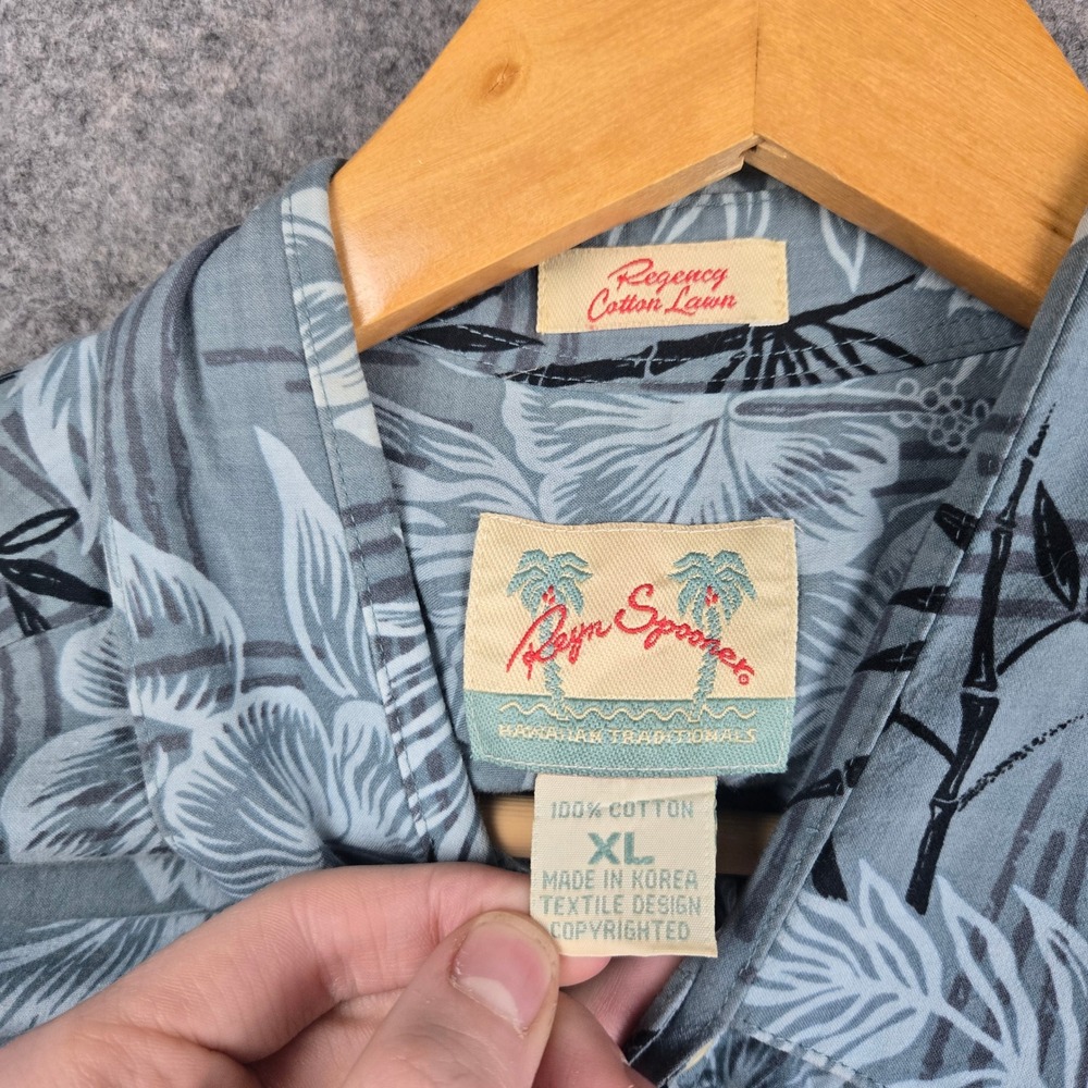 Reyn Spooner Shirt Mens XL Green Hibiscus Bamboo Floral Cotton Lawn Aloha Shirt - Picture 5 of 9